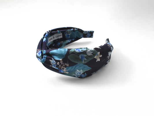 Luxury Silk Twisted Alice band - Liberty of London Artist Blue Osterley Floral 100% Silk