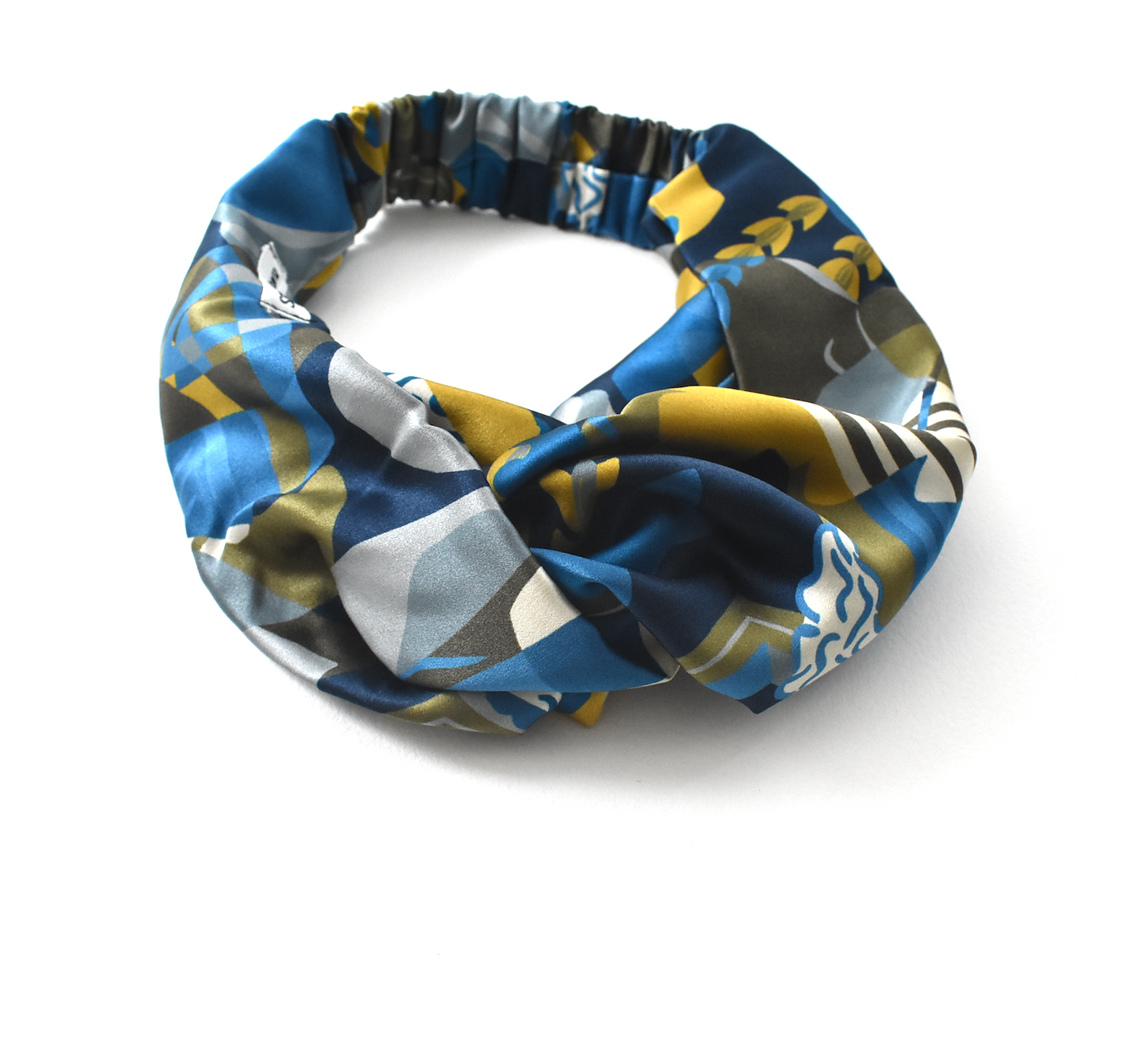 Silk Twisted Turban hairband in Liberty of London Curation in Blue and Gold print - 100% Silk-Satin