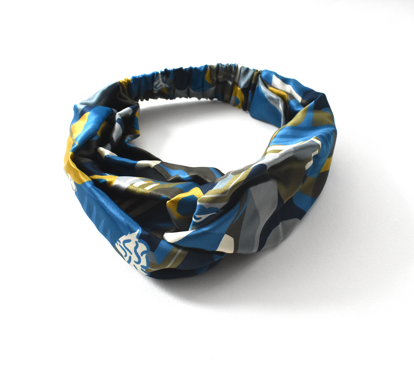 Silk Twisted Turban hairband in Liberty of London Curation in Blue and Gold print - 100% Silk-Satin