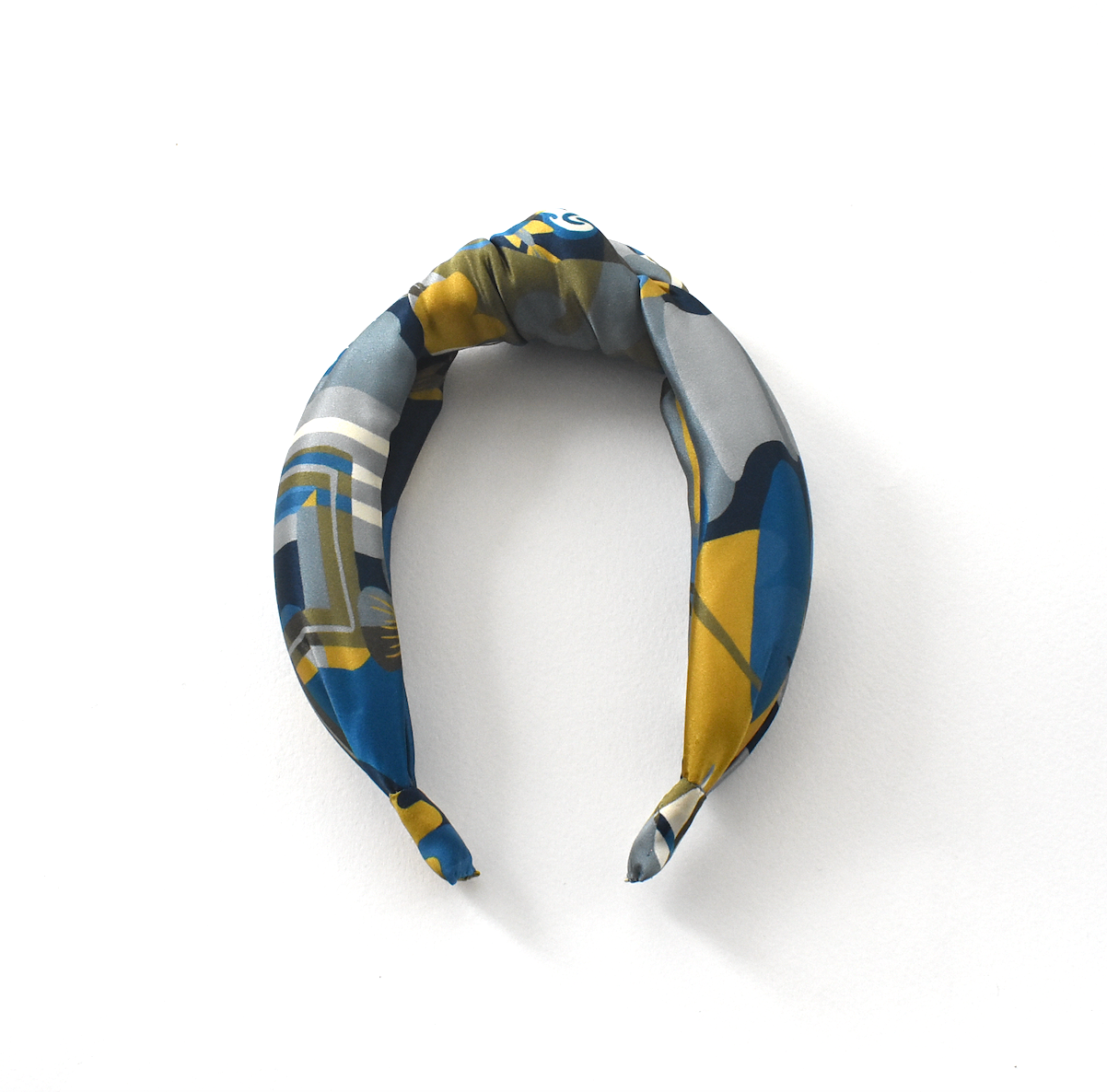 Luxury Silk Knot Alice band - Liberty of London Curation in Gold and Blue Silk Satin