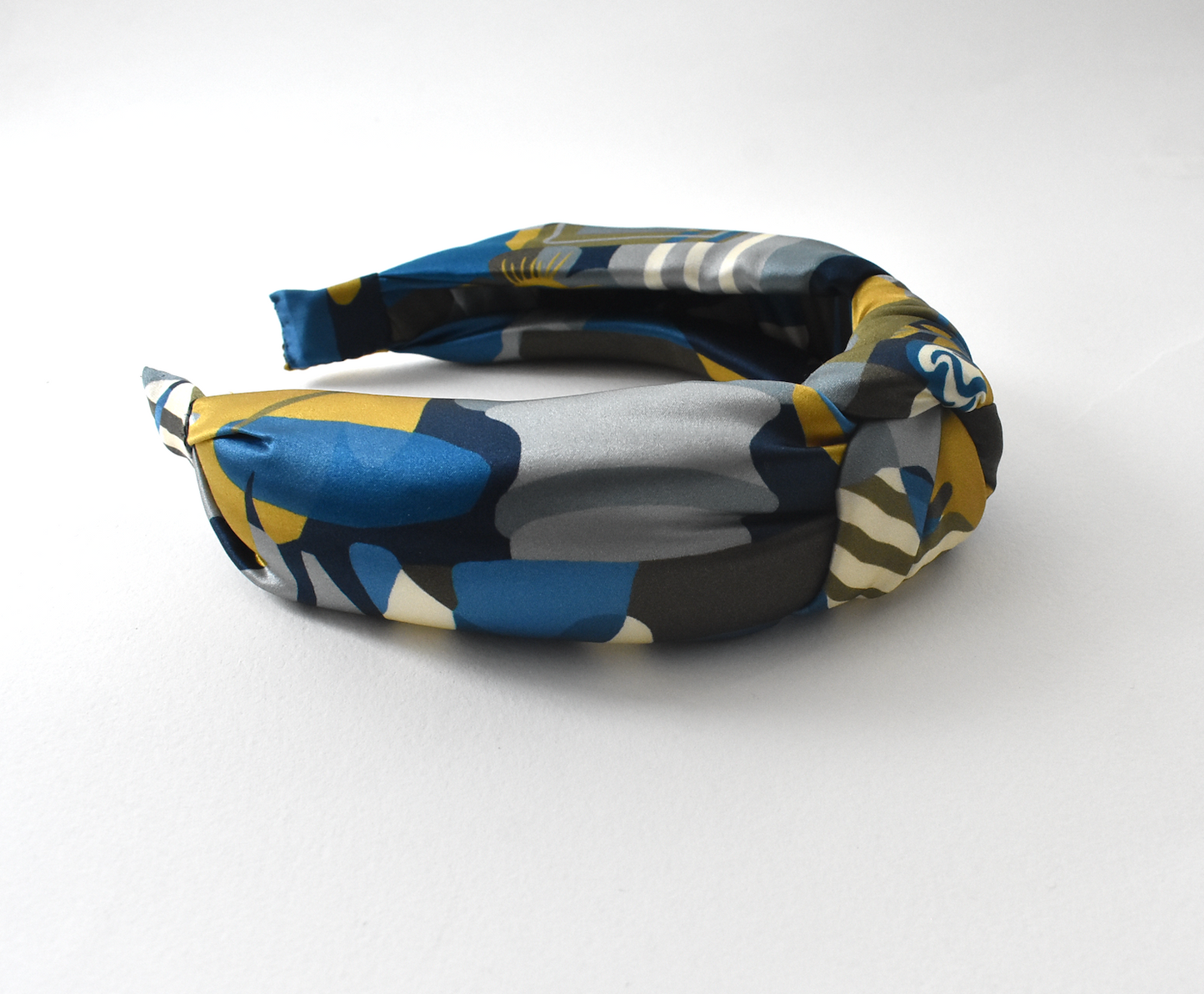 Luxury Silk Knot Alice band - Liberty of London Curation in Gold and Blue Silk Satin