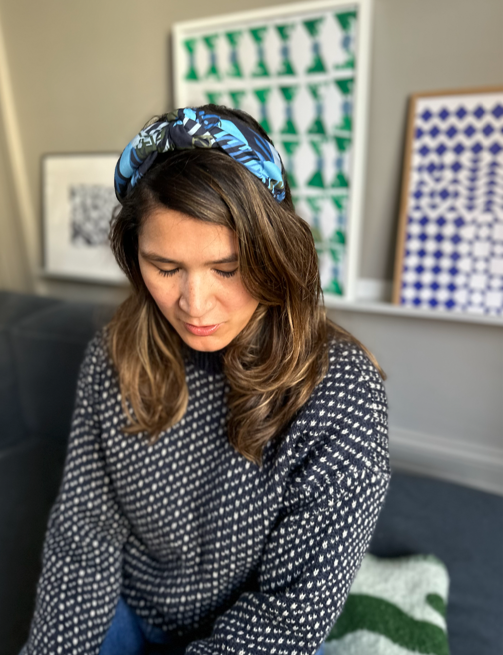 Classic Knot head band - Liberty of London Blue Memphis Trail Abstract Floral print