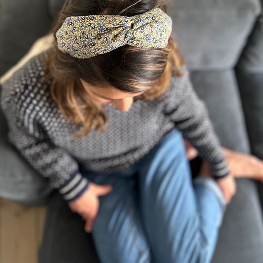 Twisted Alice Headband - Liberty of London Green Sweet Cherries - Ditsy print