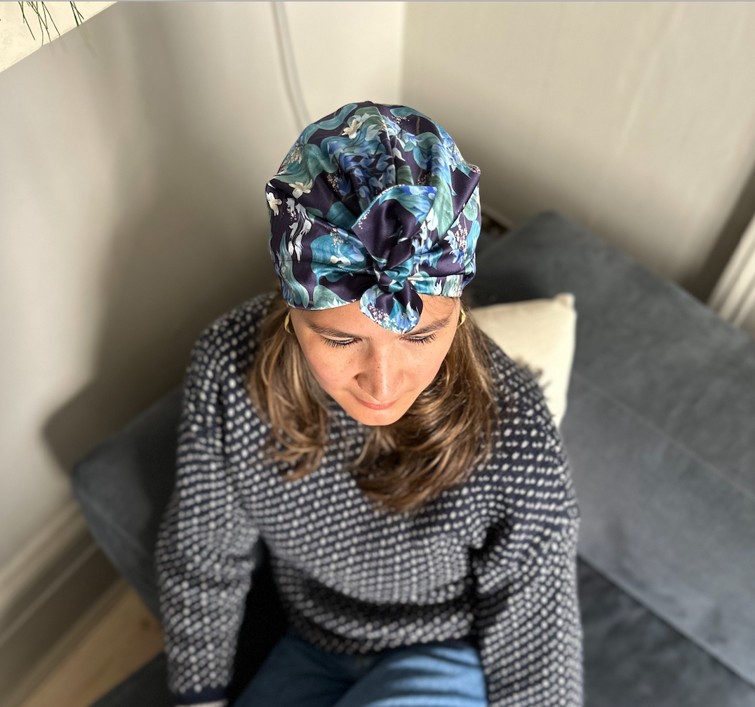 Luxury Silk Turban & Head wrap - Liberty of London Artist Blue Osterley Floral 100% Silk-Satin