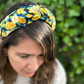 Silk Twisted Alice band - Liberty of London Stone Garden Yellow Rose 100% Silk Satin - Silk & Lawn