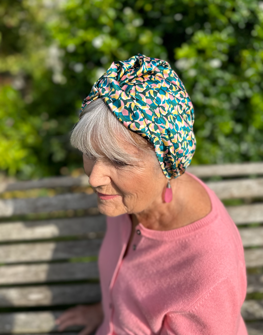 Small Twisted Silk Turban & Head wrap - Liberty of London Artist Bounce Graphic printed silk satin