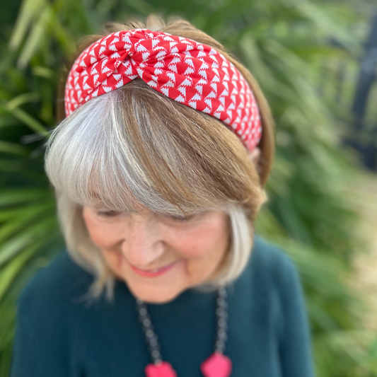 Twisted Alice Headband - Liberty of London Jonathan Print In red and white