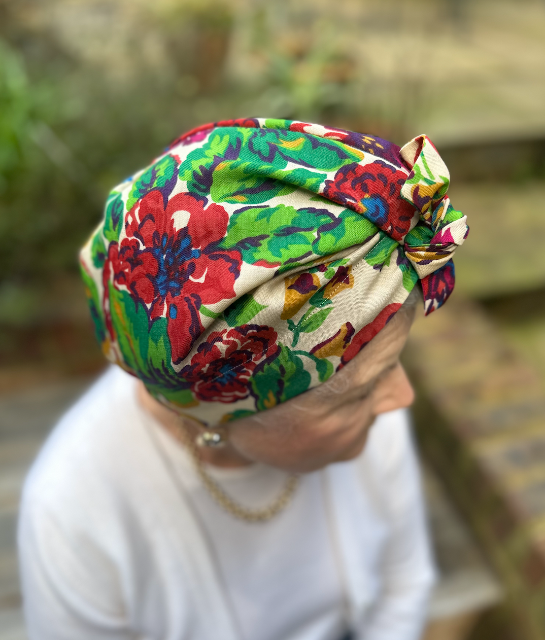 Ladies Turban Hat - Vintage Liberty of London Bright Bold Floral in Varuna Wool