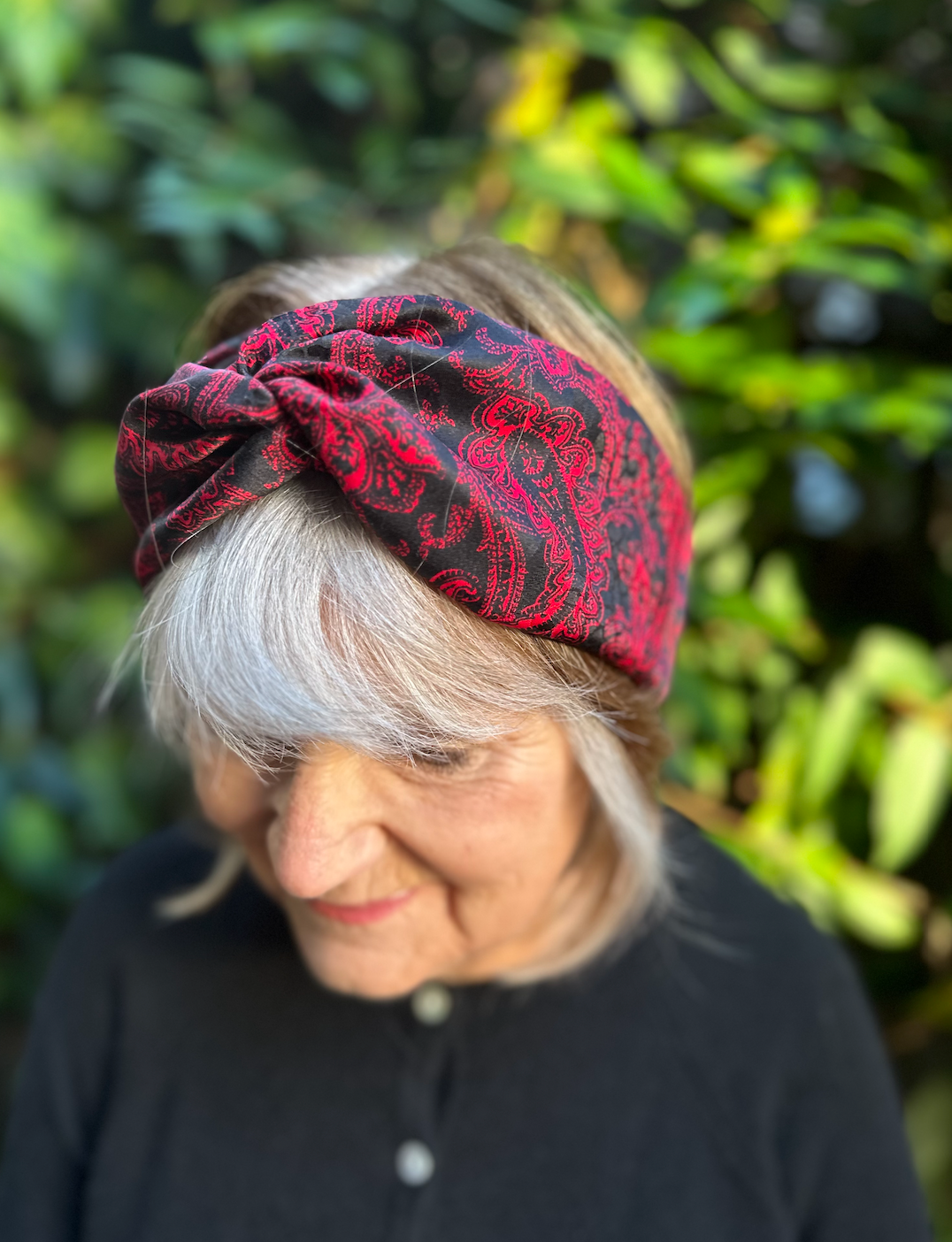 Silk Twisted Turban hairband and neck scarf in Vintage Liberty of London Red & Black Paisley in Silk