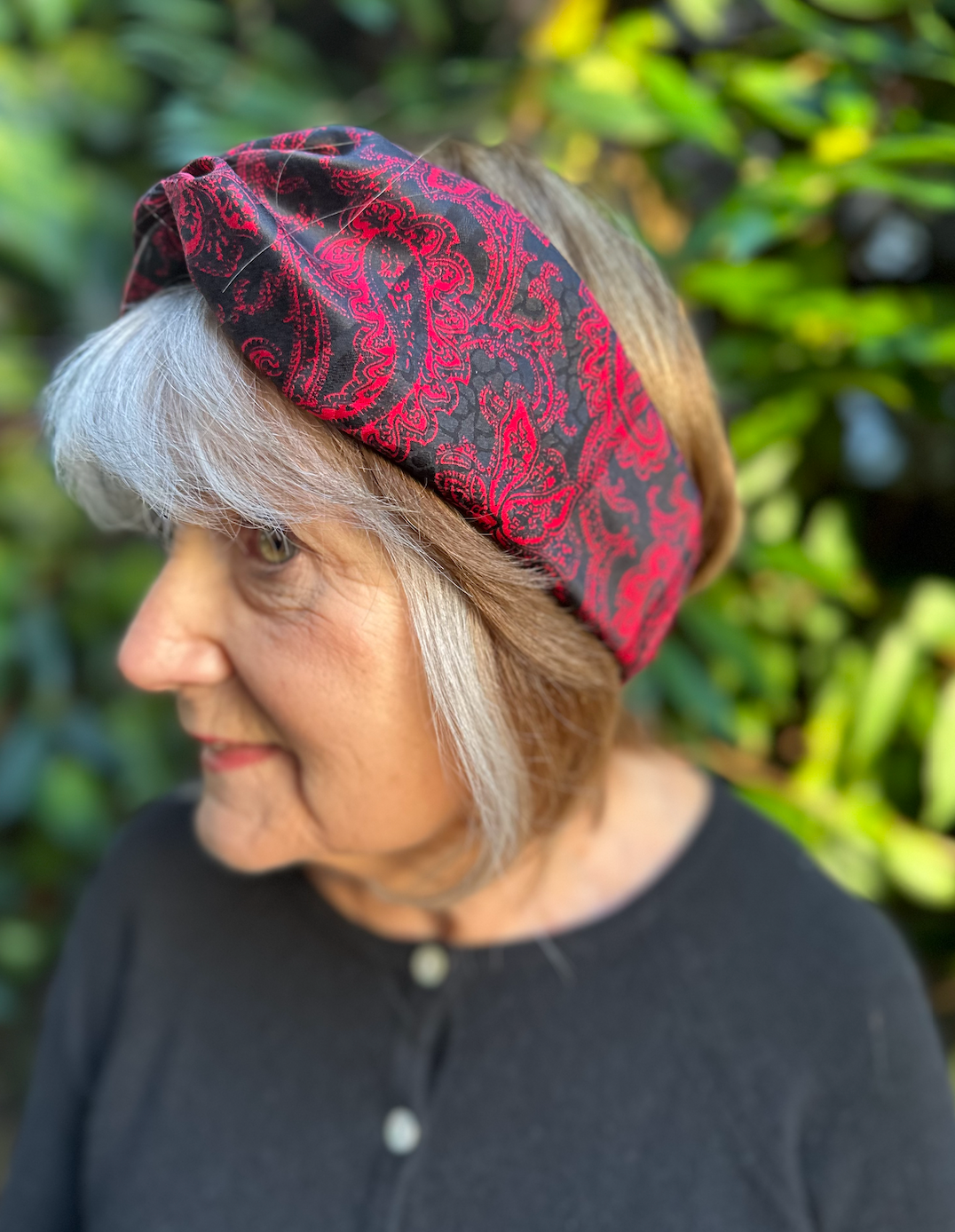 Silk Twisted Turban hairband and neck scarf in Vintage Liberty of London Red & Black Paisley in Silk