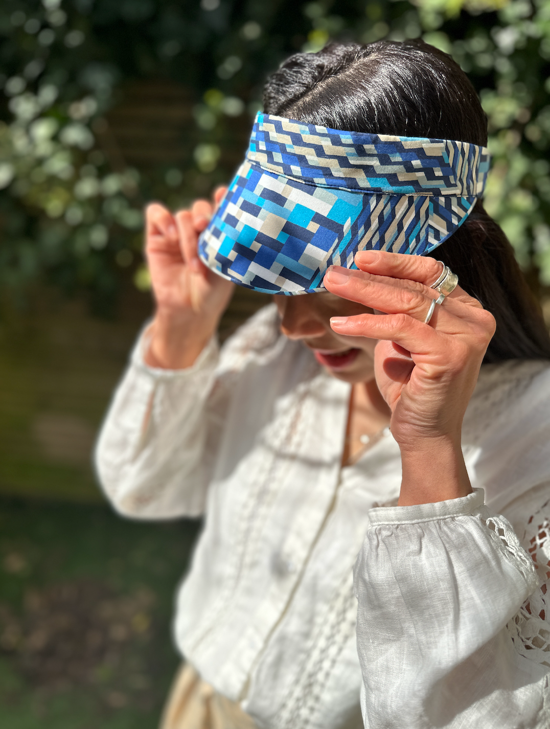 Sun Visor in Liberty of London Blue Ziggy print