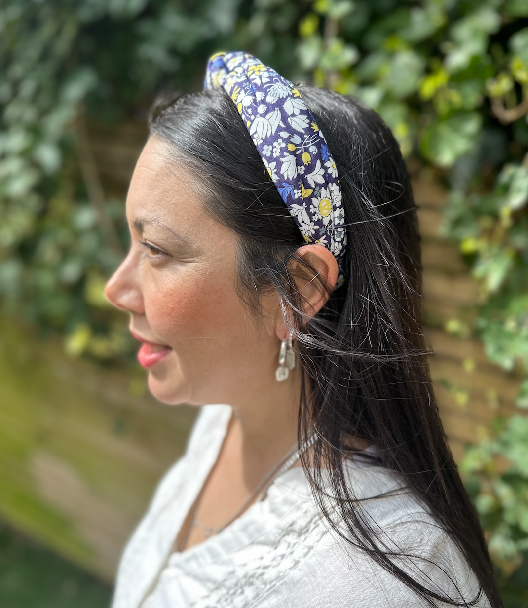 Classic Knot Alice Headband - Liberty of London Black and Blue Floral print
