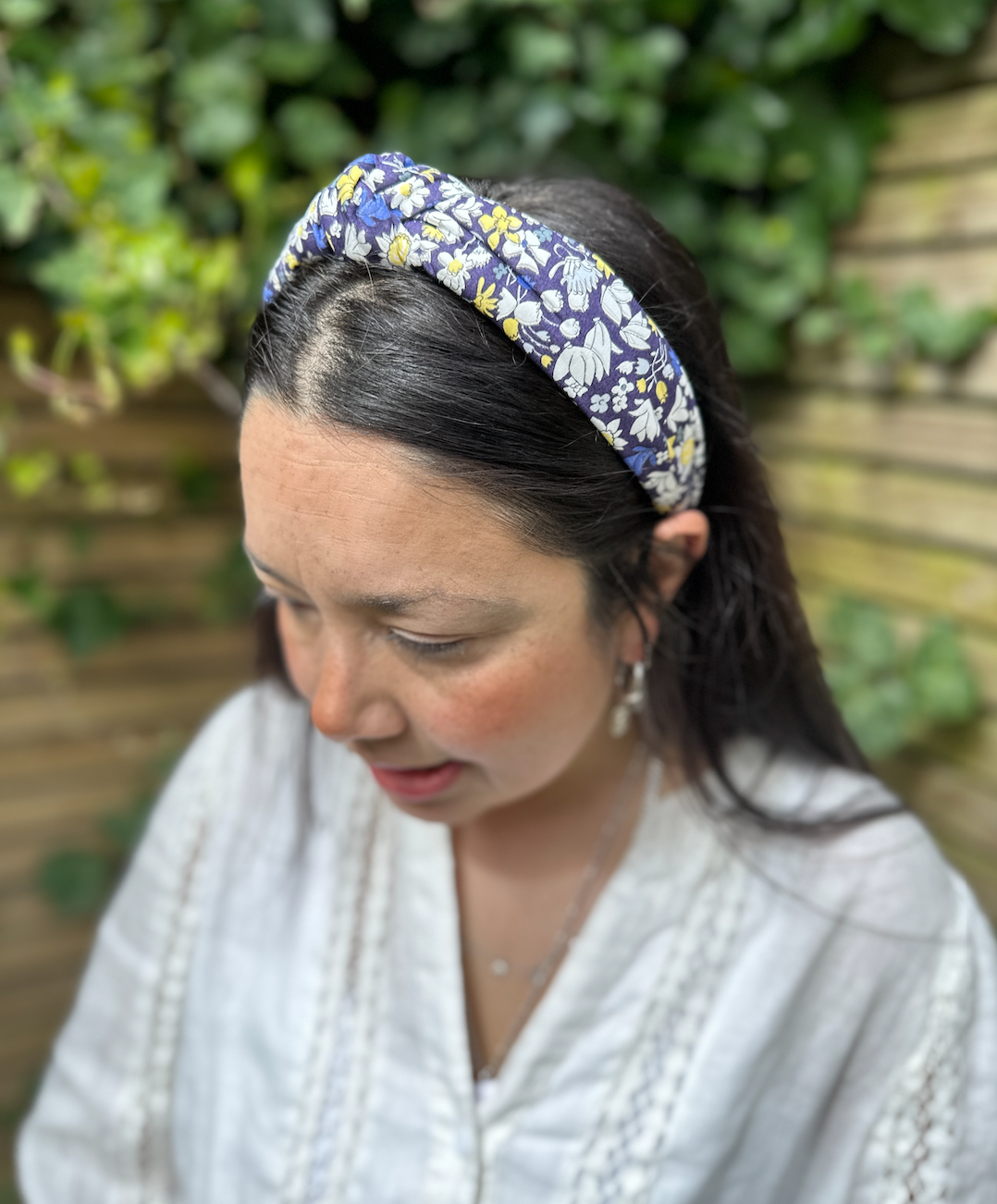 Classic Knot Alice Headband - Liberty of London Black and Blue Floral print