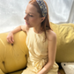 Twisted Alice Headband - Liberty of London Yellow and Navy Blue Floral print - Silk & Lawn