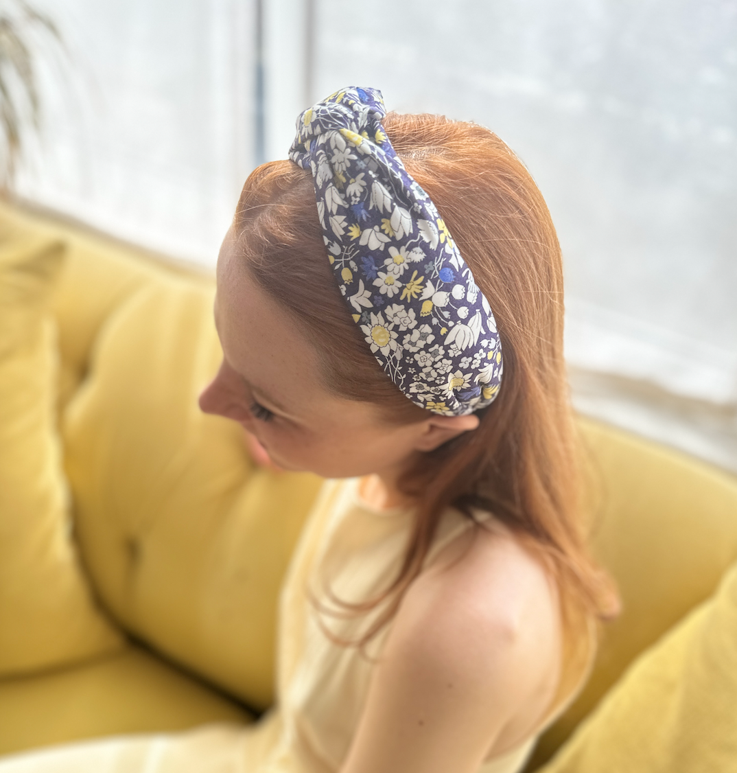 Twisted Alice Headband - Liberty of London Yellow and Navy Blue Floral print