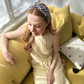 Twisted Alice Headband - Liberty of London Yellow and Navy Blue Floral print - Silk & Lawn