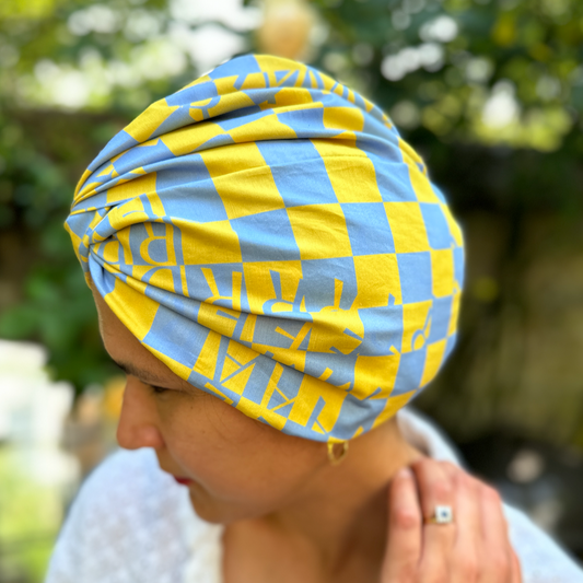 Little Susan Turban Hat - Yellow Letters by Liberty of London