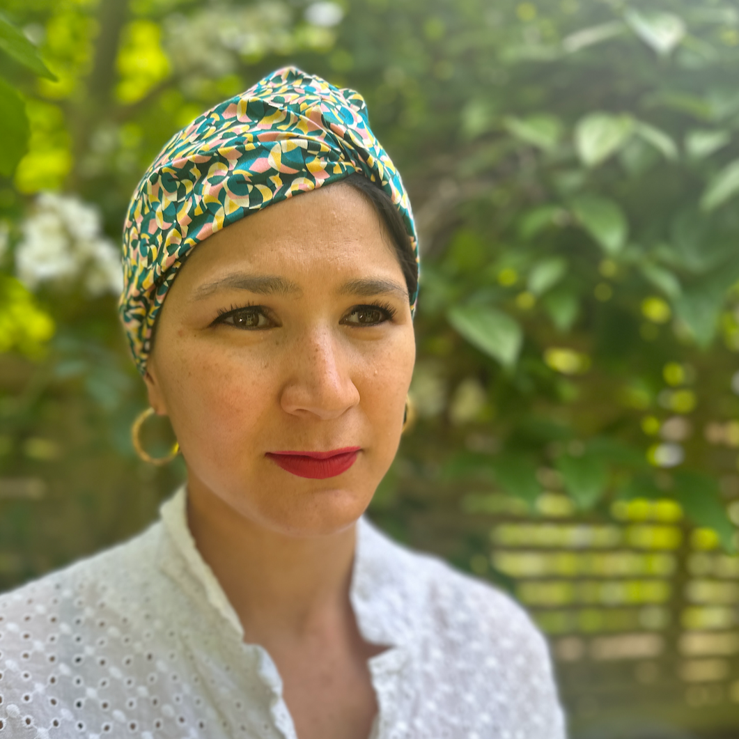 Small Twisted Silk Turban & Head wrap - Liberty of London Artist Bounce Graphic printed silk satin