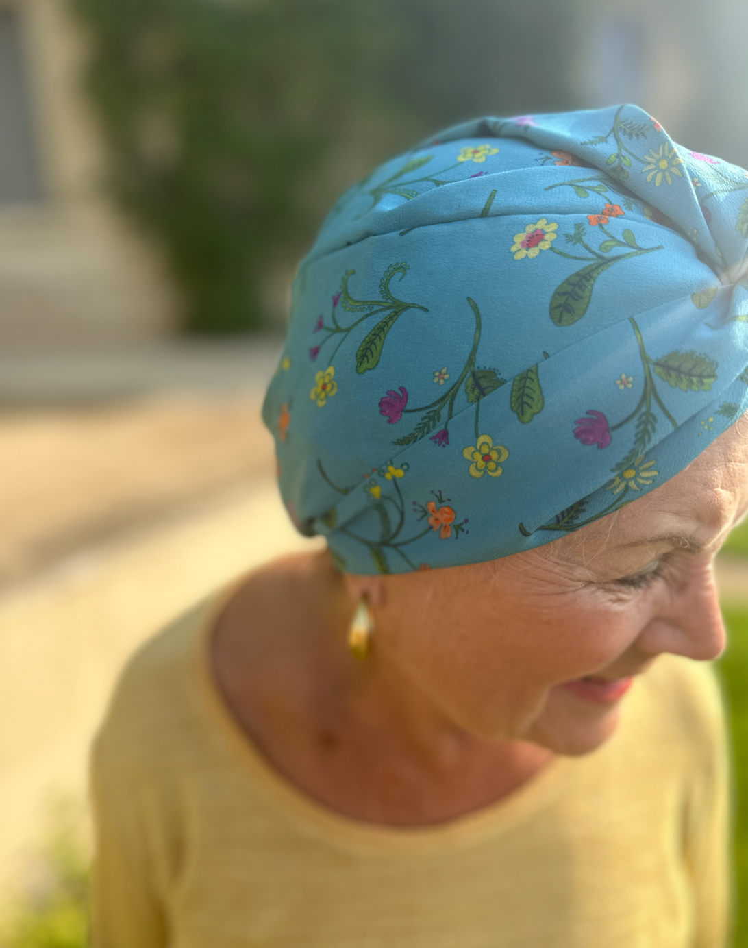 Little Susan Twisted Silk Turban & Head wrap - Liberty of London Meadow Floral Blue in Silk Crepe