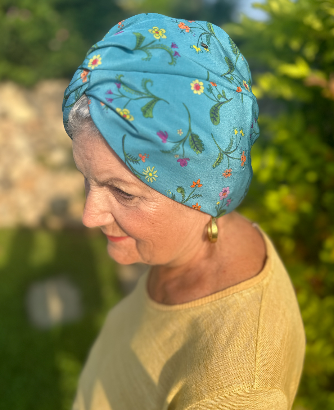 Little Susan Twisted Silk Turban & Head wrap - Liberty of London Meadow Floral Blue in Silk Crepe