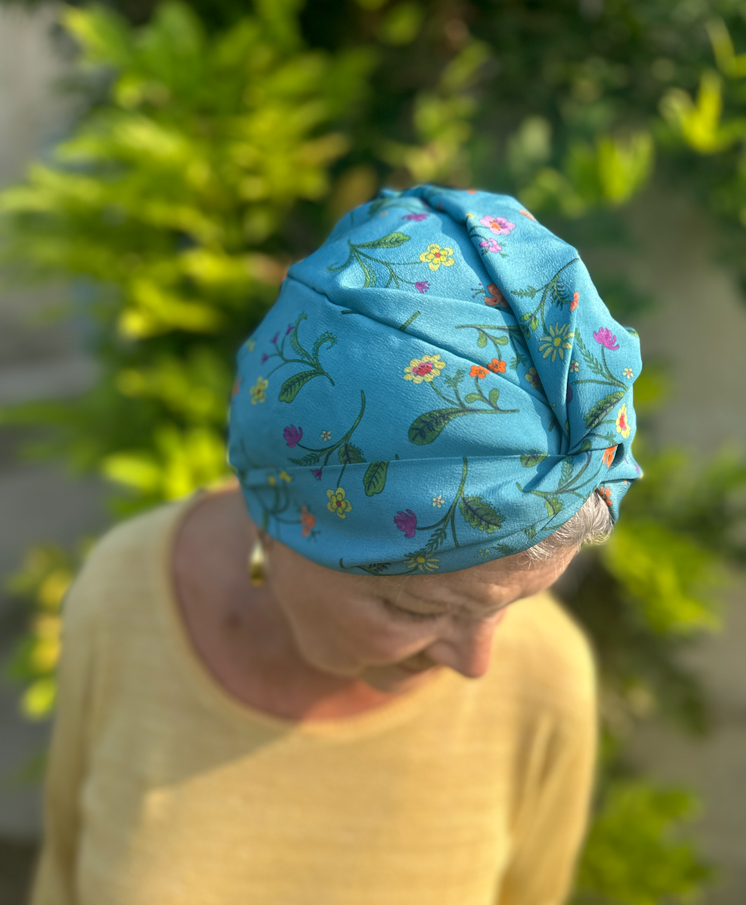 Little Susan Twisted Silk Turban & Head wrap - Liberty of London Meadow Floral Blue in Silk Crepe