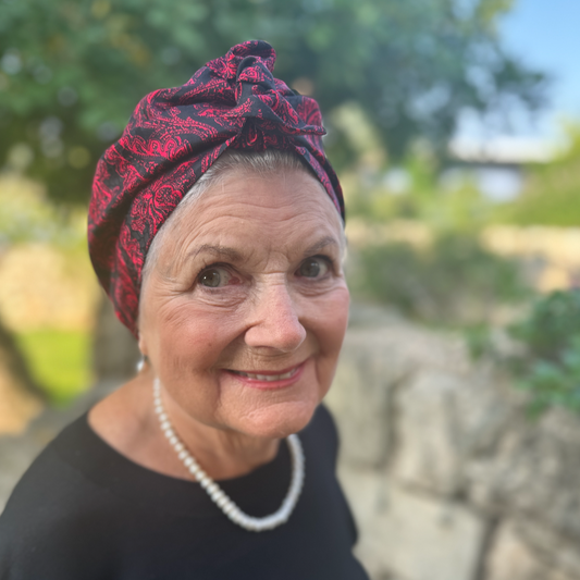 Luxury Silk Turban & Head wrap - Vintage Liberty of London Black and Red Paisley Silk