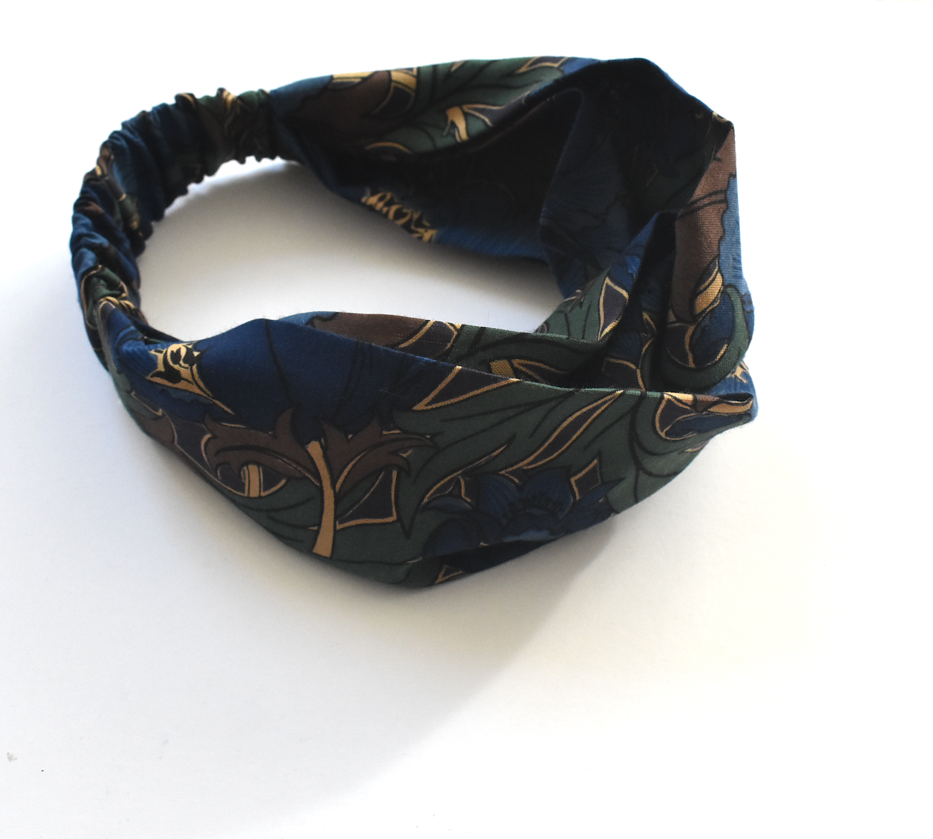 Twisted Turban hairband - Vintage Liberty of London Blue William Morris print in Varuna wool