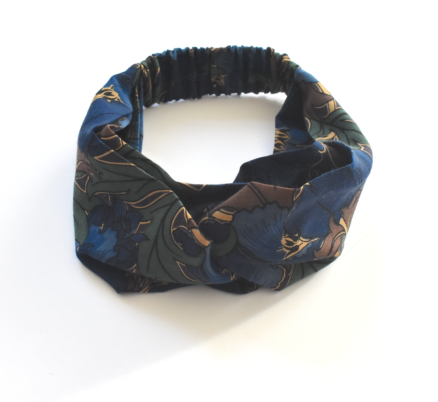 Twisted Turban hairband - Vintage Liberty of London Blue William Morris print in Varuna wool