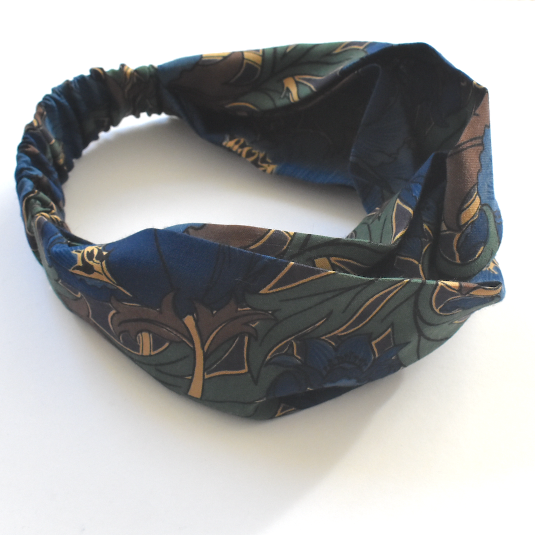 Twisted Turban hairband - Vintage Liberty of London Blue William Morris print in Varuna wool