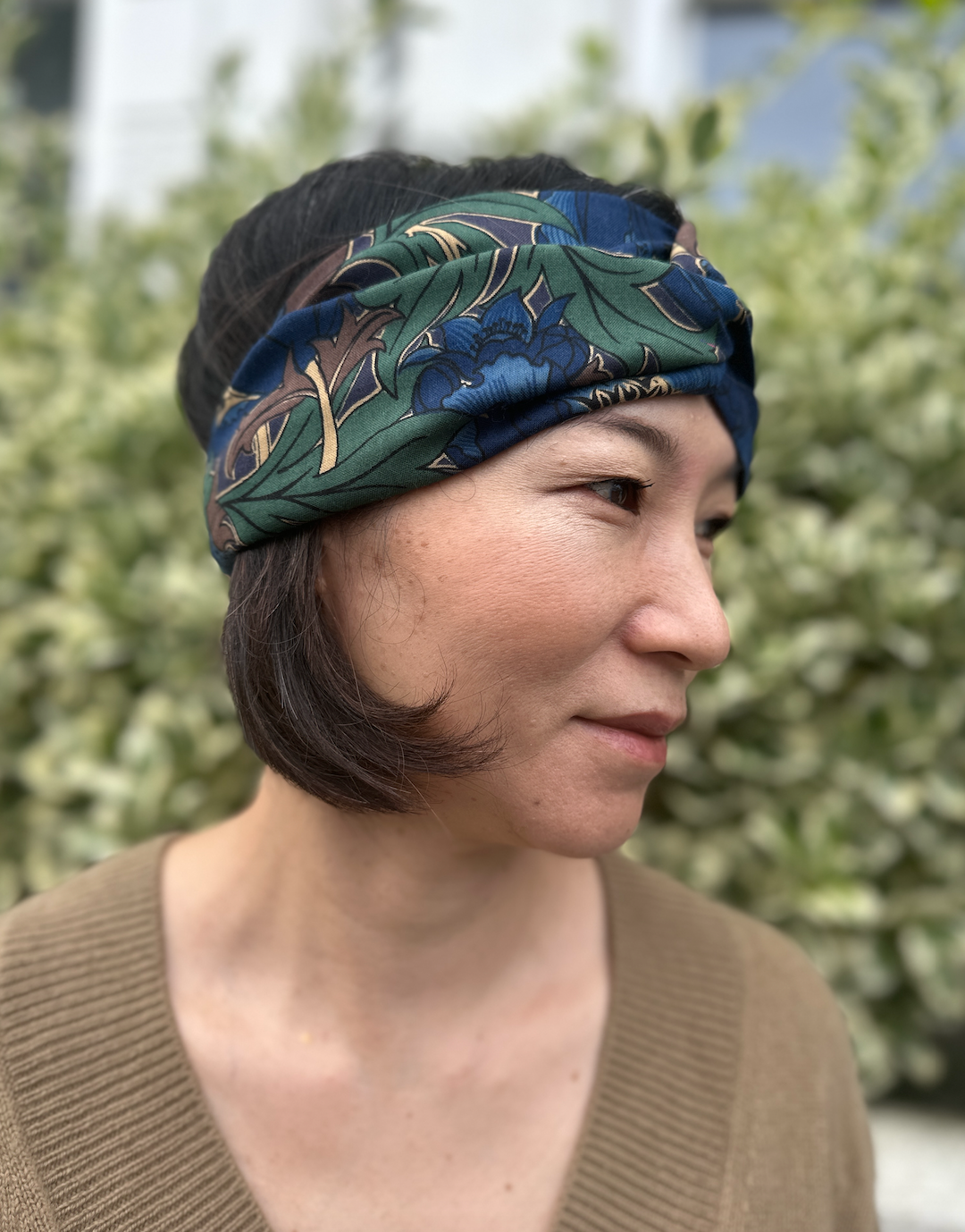 Twisted Turban hairband - Vintage Liberty of London Blue William Morris print in Varuna wool