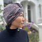 Little Susan Turban Hat in purple Adriatic Liberty print in Lantana (cotton & wool blend) (LARGE) - Silk & Lawn