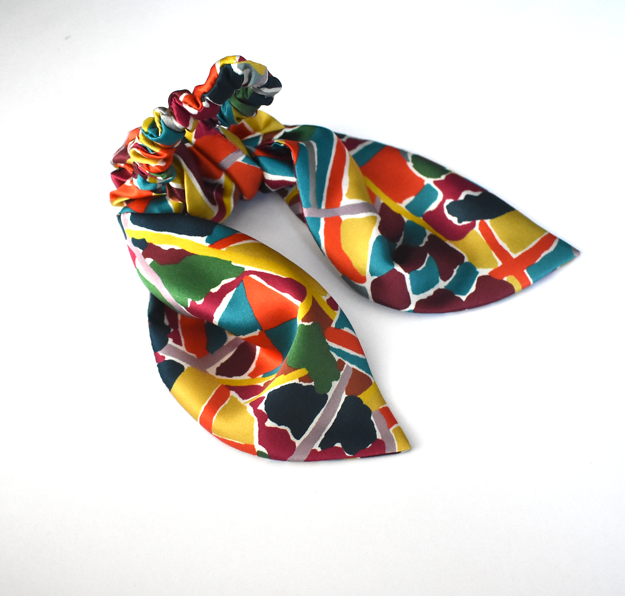 Silk Scarf Tie Scrunchies - in bright multicolour Ocean Breeze Liberty of London print