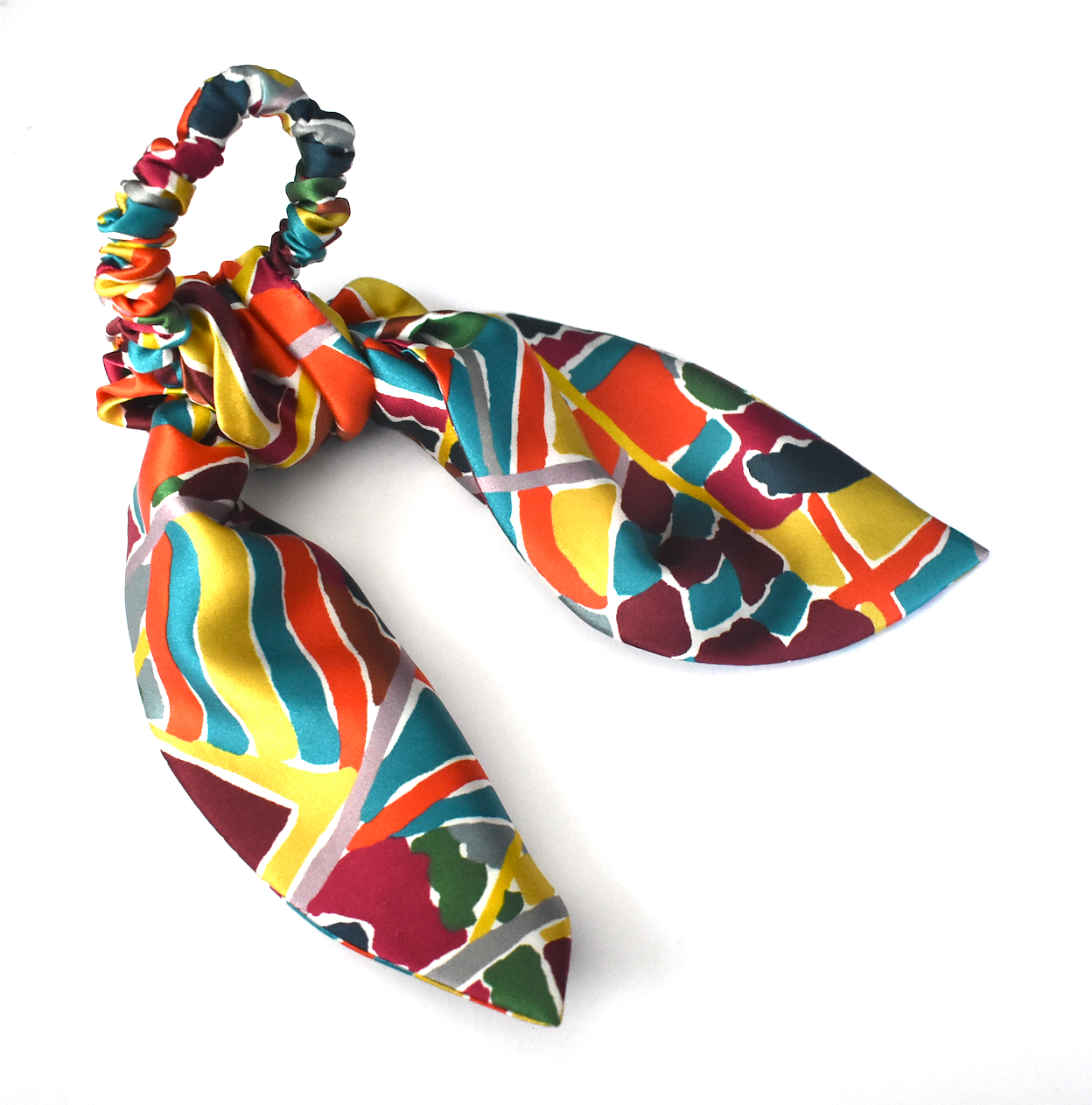 Silk Scarf Tie Scrunchies - in bright multicolour Ocean Breeze Liberty of London print