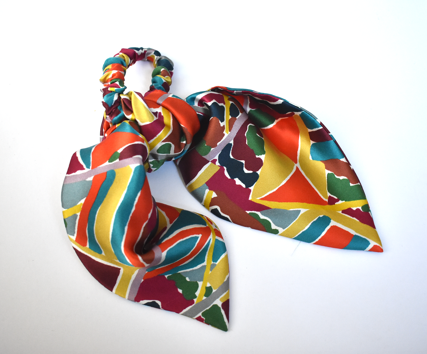 Silk Scarf Tie Scrunchies - in bright multicolour Ocean Breeze Liberty of London print