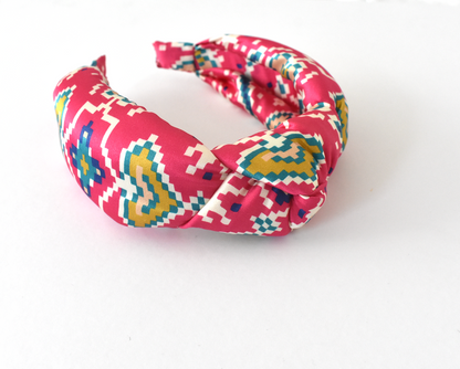 Silk Alice band - Pink Tapestry Hearts Liberty of London Artist Silk  - Twisted or Knot - Silk & Lawn