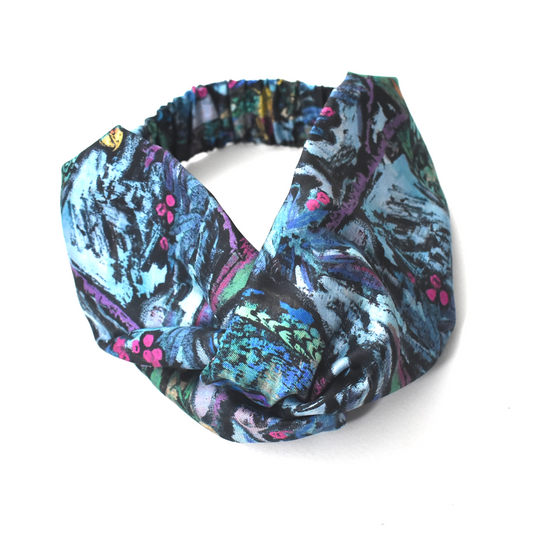 Silk Twisted Turban hairband and neck scarf in Liberty of London Birds Silk Satin - 100% silk