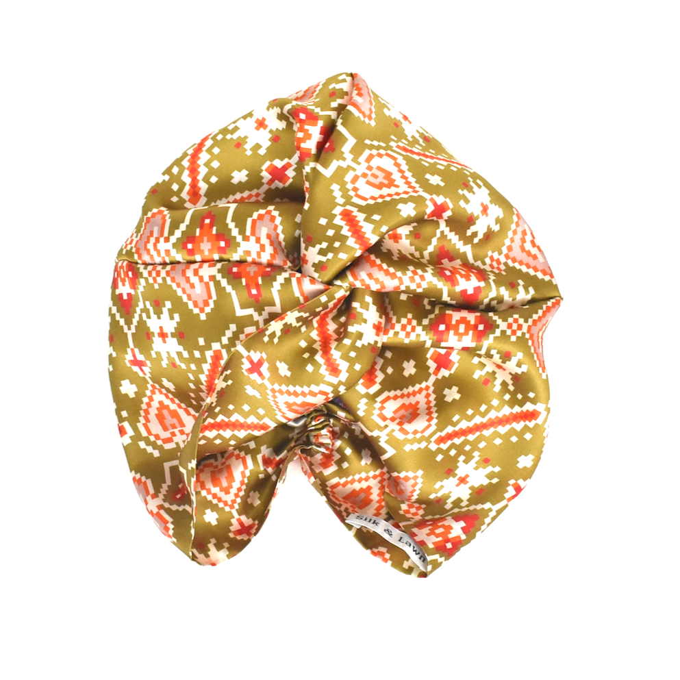 Little Susan Twisted Silk Turban & Head wrap - Liberty of London Gold Tapestry print in Belgravia Silk Satin