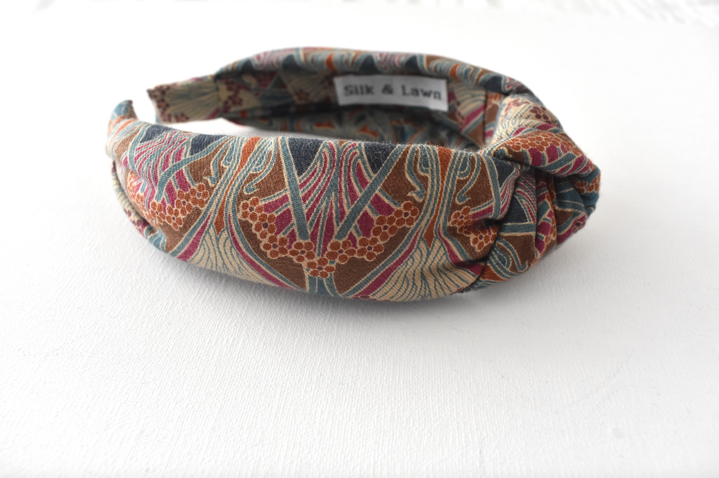 Ladies Knot or Twisted Alice band - Liberty of London Rust William Morris Ilanthe print