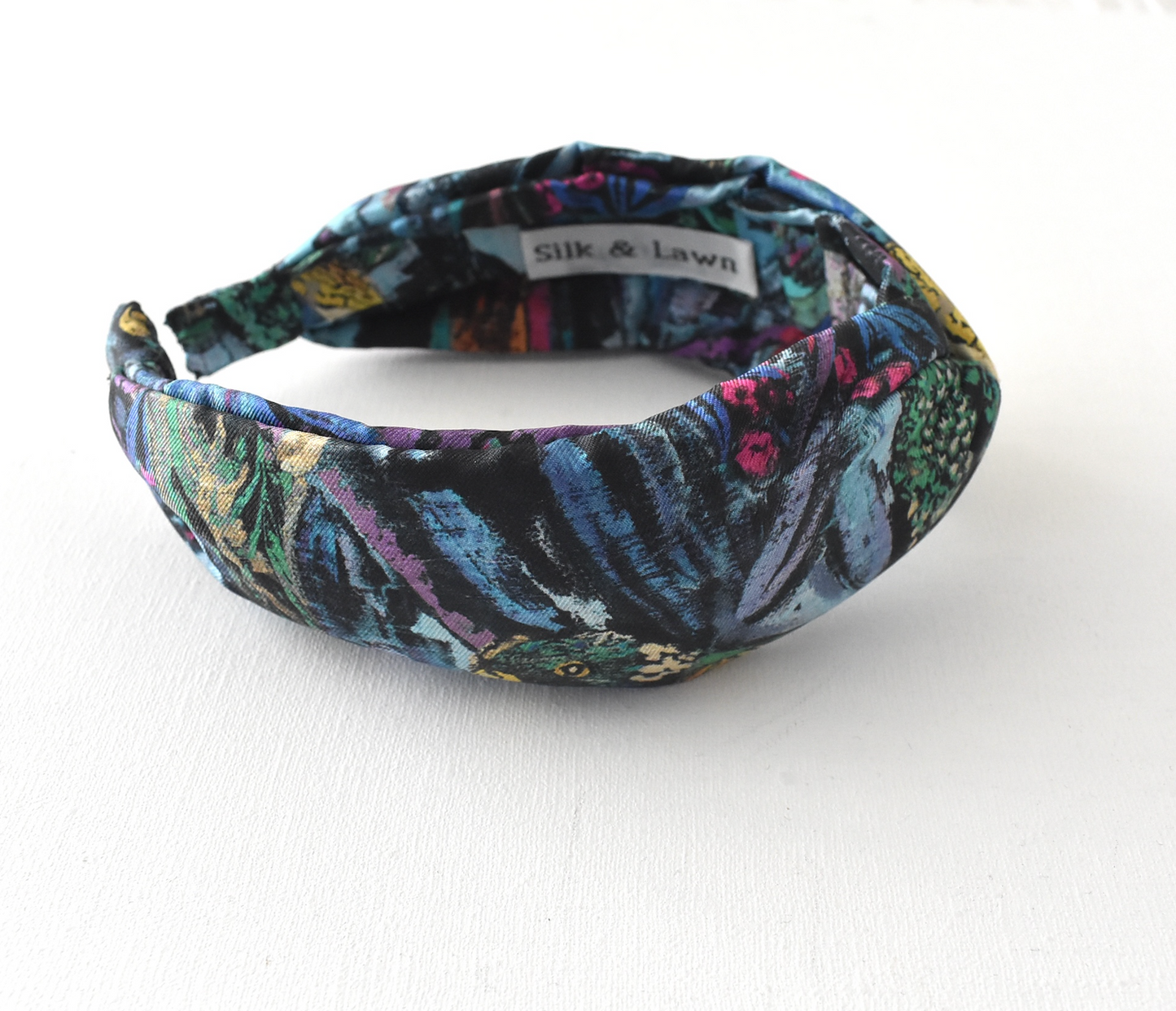 Luxury Silk Twill Twisted or Knot Alice band in Liberty of London Birds in blue