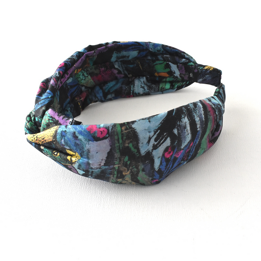 Luxury Silk Twill Twisted or Knot Alice band in Liberty of London Birds in blue