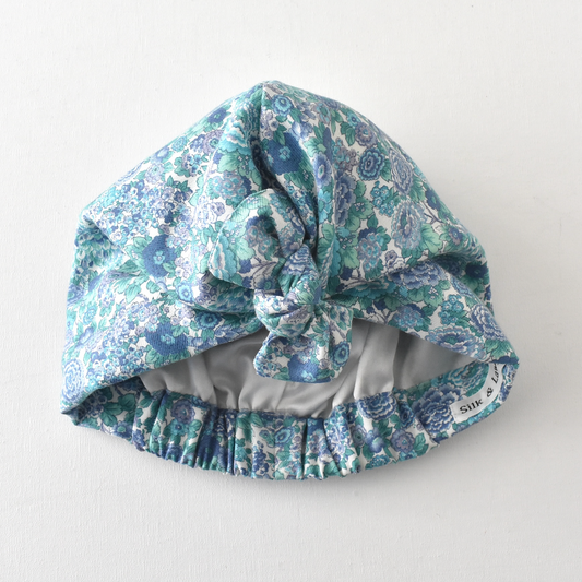 Ladies Turban Hat - classic Liberty London Blue Winter Rose Elysian floral print - Lantana cotton & wool blend