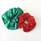Christmas Scrunchie in Red & Green Mulberry Silk (mini or maxi size)