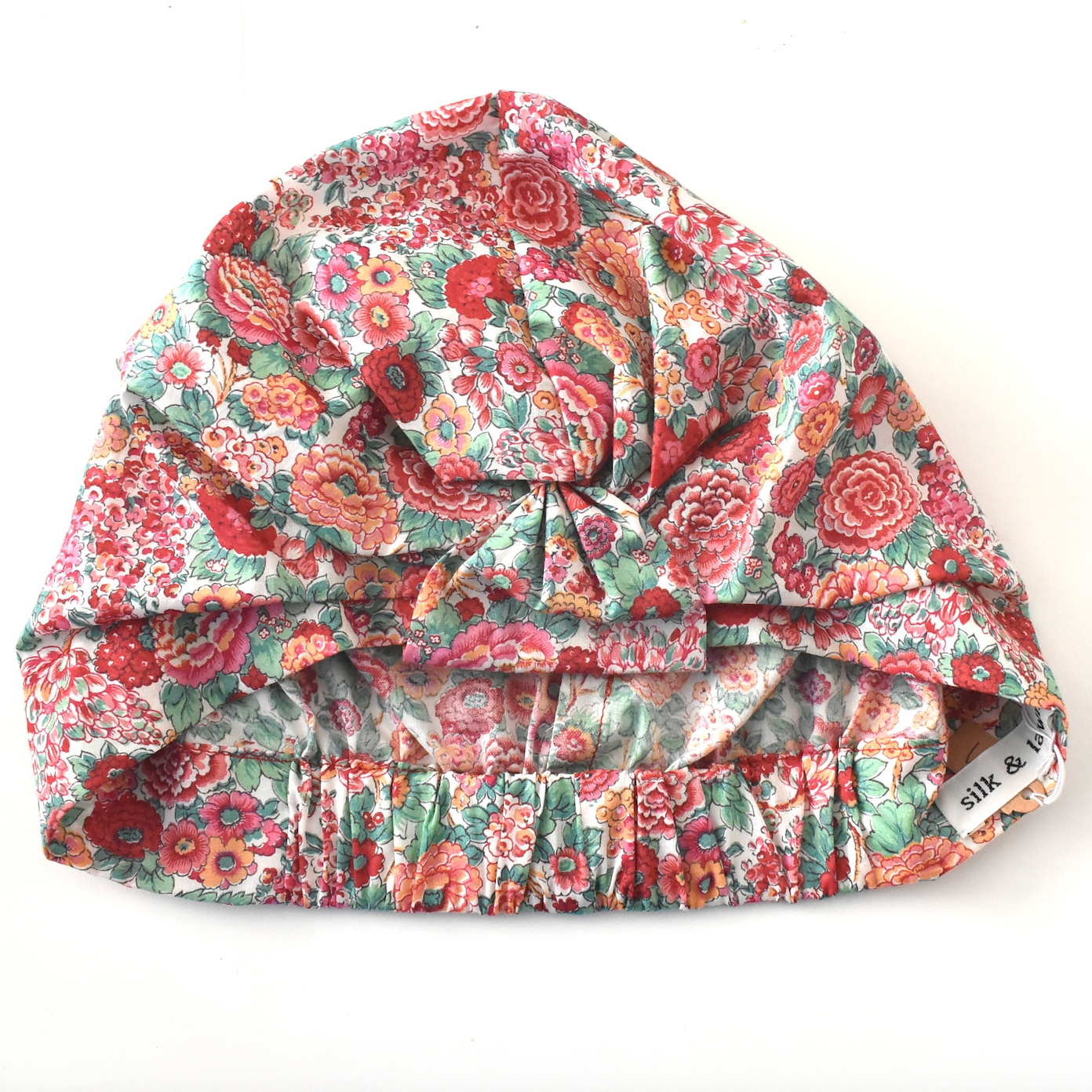 Salty Sea Knot - Swimming Cap Topper - Swim Turban in Liberty Red Elysian print