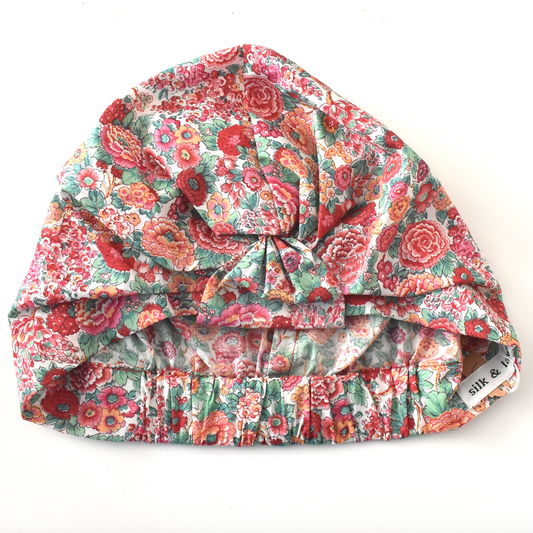 Salty Sea Knot - Swimming Cap Topper - Swim Turban in Liberty Red Elysian print