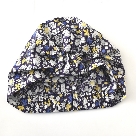 Salty Sea Knot - Swimming Cap Topper - Swim Turban in Blue & Yellow Floral Liberty print (Copy)