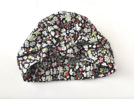Salty Sea Knot - Swimming Cap Topper - Swim Turban in Liberty Red & Black Floral print