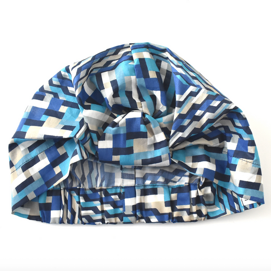 Salty Sea Knot - Swimming Cap Topper - Swim Turban in Liberty Blue Ziggy print