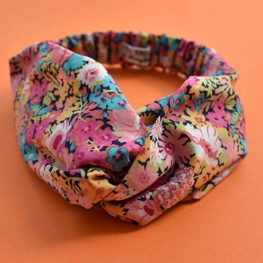 Ladies Twisted Turban Headband - Liberty Pink Thorpe - Floral print