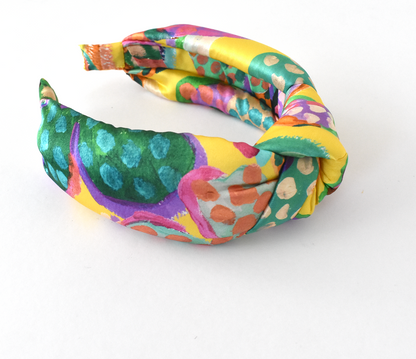 Silk Alice band - Bright Yellow Floral Liberty of London Artist Silk  - Twisted or Knot - Silk & Lawn