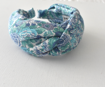 Ladies Knot or Twisted Alice band - Liberty of London Blue Elysian Lantana print (cotton & wool blend) (TWISTED) - Silk & Lawn